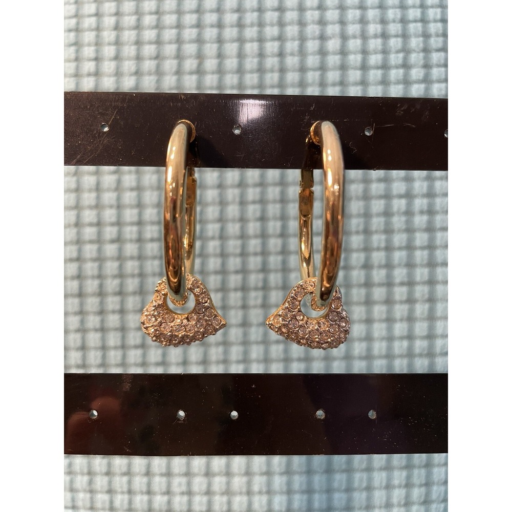 Hoop Earrings Gold Plated With Rhinestone Hearts